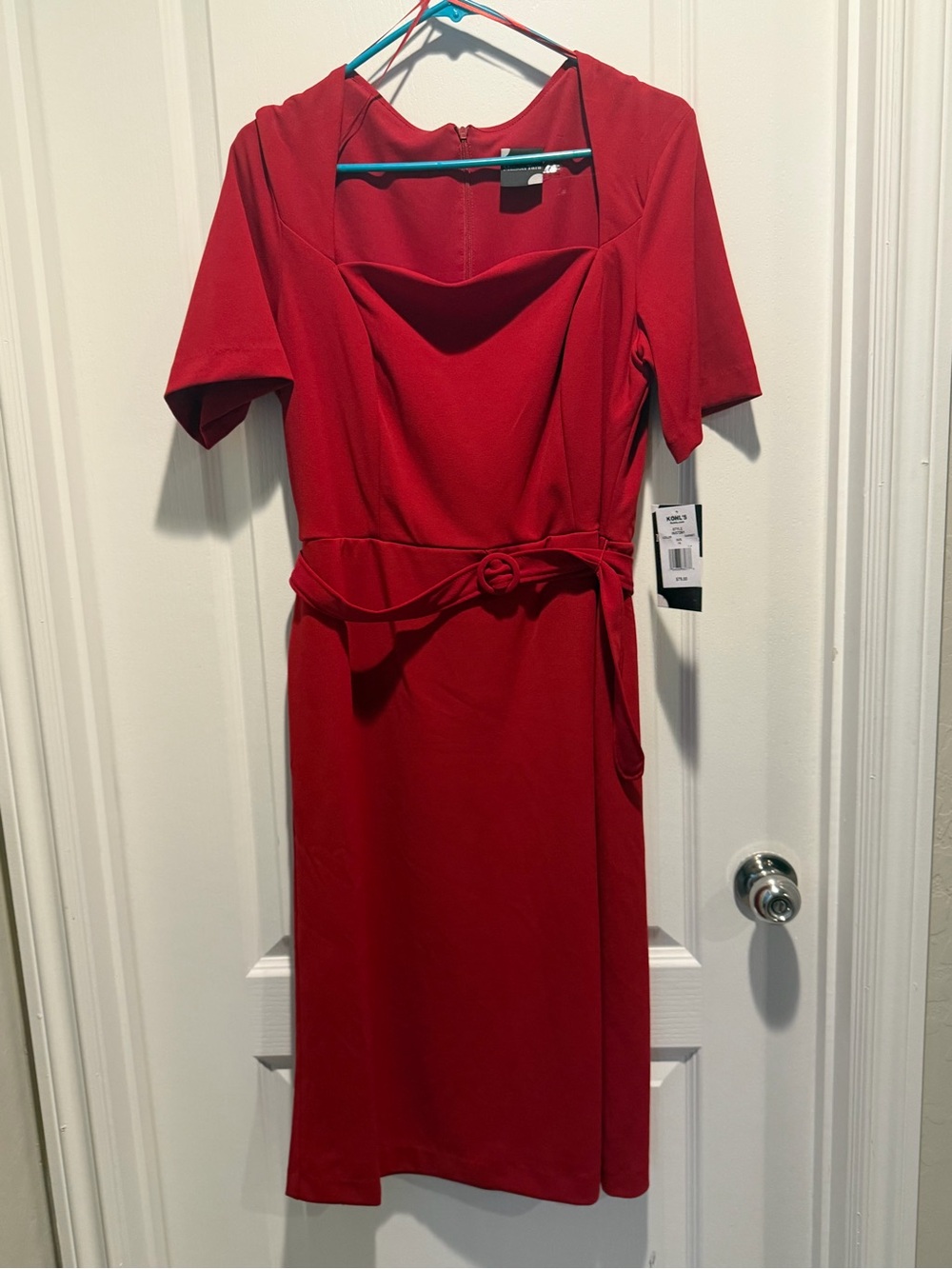 Kohl's Red Midi Dress with Self Tie Belt
